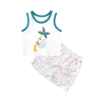 Pureborn Toddler Unisex Bērnu Vasaras Atpūtas Apģērbu Komplekts 2gab Piedurknēm Bērnu Topi un Bikses, Elpojošs Kokvilnas Zīdaiņu Apģērbu