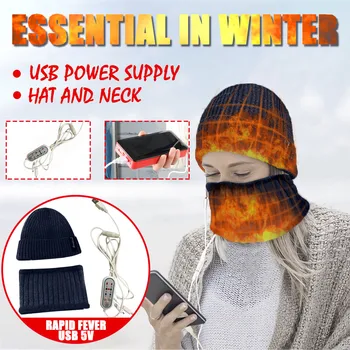 USB Apkures Siltuma Saglabāšana Apkures Cepuri un Šalli divdaļīga Āra Slēpošanas Cepure Ziemas āra siltā slēpošanas uzvalks Sieviete siltu cepuri #Z