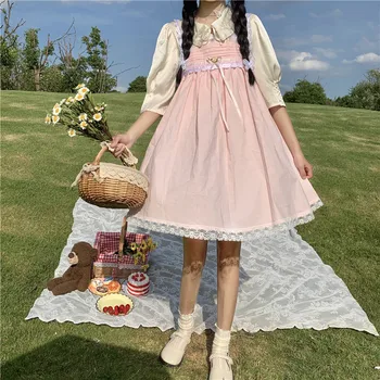 Jaunu Lolita Blūze+Rozā Kleita Kawaii Japāņu Drēbes Sweet Lolita Cosplay Puse Apģērbs Loli Eiropas Apģērbu Divas Gabals, Kas 4260