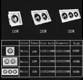 Downlight Aptumšojami LED 10w 20w 30w melns-square Led COB Griestu led downlight rotējošo 110/220V uz virsmas montēta Iekštelpu Apgaismojums