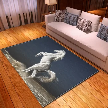 Melns, balts Zirgs 3D Drukāšanas Paklāju Kafijas Galda Anti-Slip Footpad Mats Mājas Dekori Paklāji par viesistaba, Guļamistaba paklājos