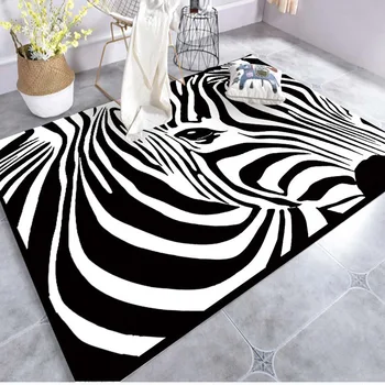 Melnā un baltā strīpas Ģeometriskā Iespiesti Paklājus Dzīvojamā Istaba Guļamistaba paklājos Mūsdienu Modes Mājas Taisnstūra Pasūtījuma Paklāju