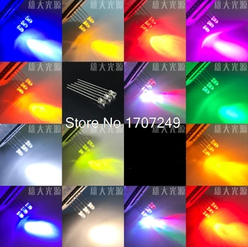 1000Pcs 3mm led Balts/Silti Balts/Dzeltens/Oranžs/Zils/Zaļš/Dzeltens-zaļš/Sarkans/Rozā/violeta/ 3MM Baltu Krāsu LED diodes