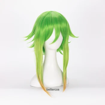 Vocaloid Megpoid Gumi Cosplay Parūka 45cm Zaļā Zelta Ombre Īss Kārtojumu Pūkains karstumizturīgs Sintētisko Matu Parūka + Parūka Klp