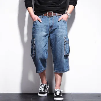 Gadījuma Vīriešu Bikses, Džinsi Vīriešu Vasaras Lielas Kabatas Bikses Plus Lieluma Džinsa Vīriešu Apģērbu Lielo Izmēru A5333