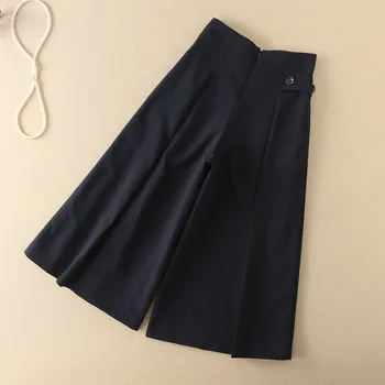 Victoria beckham drēbes navy trikotāžas augstu uzrullētu apkakli bez piedurknēm augšu un plašu kāju kultūraugu bikses 2 gabals komplekti fashioin skrejceļa divas gabals