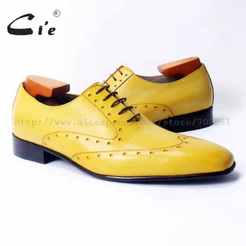 Cie kvadrātveida kājām laceup jauktu krāsu oxfords izcili tīra dzeltena patiesu teļu ādas vīriešu ikdienas apavu elpojošs handmadeOX311
