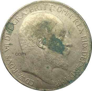Apvienotā Karaliste 1 Vienu Kroni Edward VII 1902 92.5% Sudraba Monētu Tukša Galva Tiesības St George Slaying Pūķis Svars 28.19 G Tikai 1 gab.