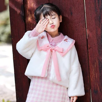 Rudens Ziemas Meiteņu Ķīnas Nacionālā Stila Princese Mežģīnes Mētelis Bērni, Bērni Tradicionālo Plus Kašmira Gudrs Sabiezēt, Siltas Drēbes,