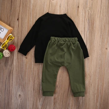 Citgeett 2gab Puika ar garām Piedurknēm T-krekls Melns Tops+Bikses Zaļā Tērpiem Toddler Rudens Apģērbu Komplekts 0-3 GADI SS
