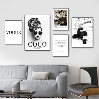 Modes Coco Citātus Mūsdienu Melna Balta Marmora-Vogue Plakāti un Izdrukas Sienas Art Pictures Kanvas Glezna uz dzīvojamo Istabu Mājas