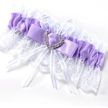 Prievīte violetu mežģīņu kāzu aksesuāru laimīgs līgava Loku rhinestone sirds elastīgās lentes #68