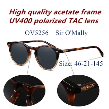 Vintage retro kvalitātes modes apaļas saulesbrilles OV5256 acetāta rāmis UV400 aizsardzība polarizētās lēcas modes oriģinālajā kastē gadījumā
