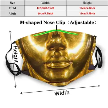Ēģiptes Faraons Tutankhamun Portrets Zelta Sejas Segtu Maska Muti Drukāt Pm2.5Filter Tutankhamun Tutankhamen Faraons