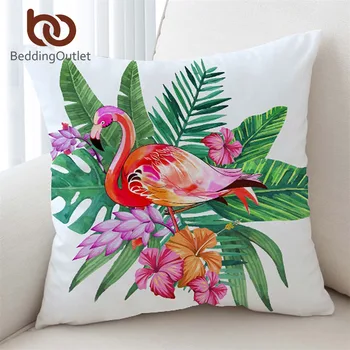 BeddingOutlet Flamingo Spilvens Segums Ziedu Spilvens Gadījumā Tropu Augu Mest Vāka Meitenes Rozā un Zaļā Dekoratīvās spilvendrānas