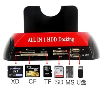 Ārējās Dual Ports, HDD Docking Station Centrmezgls ar USB Ports Atmiņas Kartes Slots IDE SATA Datu Lasītājs XD/TF/CF/MD/Micro SD Cardreader