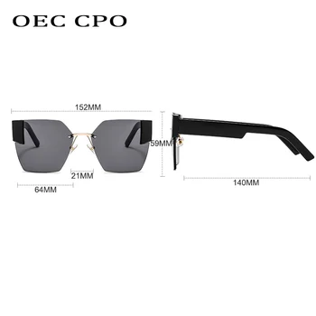 OEC CPO Jaunu Modes bez apmales Saulesbrilles Sievietēm, Lielizmēra Kvadrātveida Saules Brilles Sieviešu Steampunk Brilles UV400 Oculos De Sol