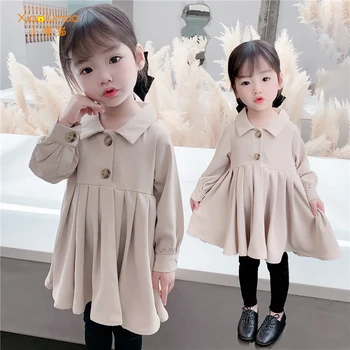 Meiteņu rudens kleita Divas pogas meitene korejiešu kleita Oficiāli cietā bērniem formālās kleitas meitenēm Ziemas kleitas, 3-8t dropshipping