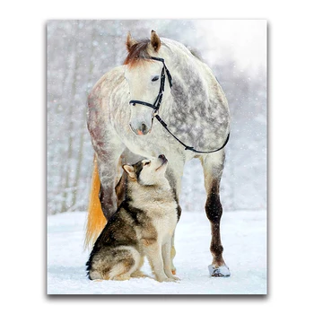 Pilna apaļā Dimanta glezna krustdūrienā sniega zirgu & Vilku pilnu kvadrātveida Dimanta mozaīkas Husky 5D DIY Dimanta izšuvumi suns FG229