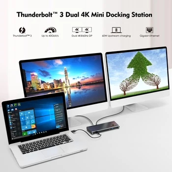 Thunderbolt 3 dokstacija klēpjdatoru 8K Dual DisplayPort, Dual 4K Displejs, Full HD ar USB Gigabit Ethernet Mac OS windows