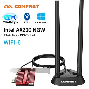 3000Mbps Wifi 6 Dual Band Darbvirsmas PCIe WiFi Adapteris Intel AX200 Wi-fi 802.11 ax 2.4 G/5 ghz Bluetooth 5.1 PCI Express Bezvadu