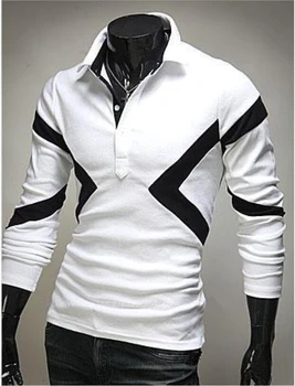 KARSTĀ 2020 Rudens ziemas Vīriešu garām piedurknēm POLO polo krekls vīriešiem melna balta blusas Vīriešu atpūtas raibs krekli