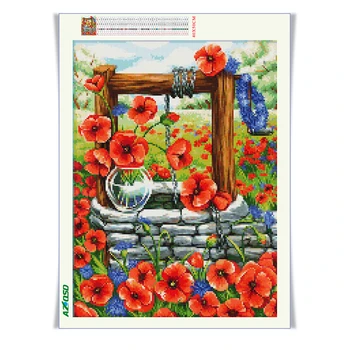 AZQSD Rokdarbi Diy Dimanta Krāsošana, Magoņu Ziedu krustdūrienu Izšūšanas Laukums Ilustrācija Pilna Rhinestone Mozaīkas Mākslas