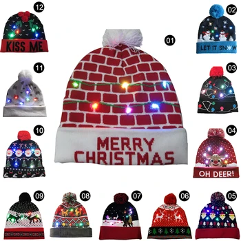 19Type LED Ziemassvētku Cepure Džemperis Adītas Beanie Ziemassvētku iedegties Adīta Cepure Dāvanu Mazulis Pieaugušo Ziemassvētku Puse Siltāks Klp
