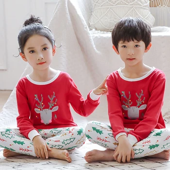 Kids Ziemassvētku Pidžamu Komplekts Bērniem Sleepwear Zēni Mājās Pidžamā Girls Karikatūra Apģērbs Atbilstu Pidžamas Bērniem 2-14T Kokvilnas Naktsveļu