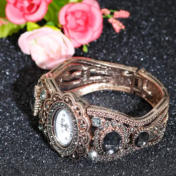 SUNSPICE-MS Kvarca rokas Pulkstenis Retro Vintage Rokassprādze Aproces Skatīties Sieviešu Antīka Zelta Krāsā Puķu Dobi Indijas Rotaslietas Pelēkā Crystal