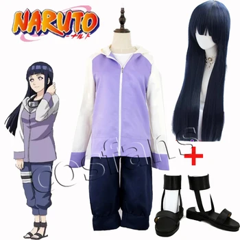 KARSTĀ Hinata Hyuga Cosplay Anime Naruto Shippuuden 2. Paaudzes Pilna Combo Uzstādīt Halloween Cosplay Kostīms pelēkā vārna Jaka Parūka Apavi