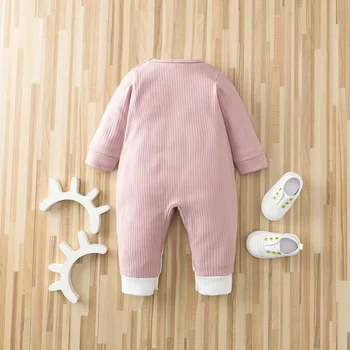 PatPat Jaunas Ielidošanas Baby Meitene Apģērbs Mazulim Glītu Trušu Salaist Jumpsuits Rozā un Gudrs