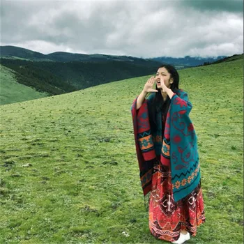 Tibetas Lakatu, Nepāla Saulespuķu Ilgi Pashmina Imitācija Kašmira Cape Pušķis Ziemas Šalle Sievietēm Ķīniešu Vintage Mujer Bufanda