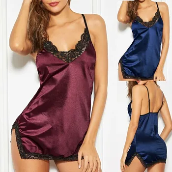 Ir 2021. Sexy Satīna Melnas Mežģīnes Sieviešu Nakts Kleita, Apakšveļa, Sieviešu, V-veida Kakla Naktskrekls пижама Zīda Sleepwear Apakšveļa Pijama Mujer Jaunas