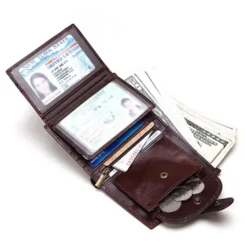 GZCZ RFID Modes Maku Vīriešiem Ar Monētu Kabatā Īstas Ādas Īss Tri-reizes Kabatas Mazu Hasp Walet Ar Kartes Turētāju Cilvēks Maku