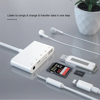 UTHAI C67 Zibens USB3.0 SD TF 3.5 MM Audio 5IN1 Adapter MicroUSB USB Card Reader, Iphone 6 7 8 11 X IOS13 Multi Pārvērst