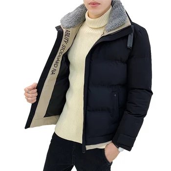 Darba apģērbi kokvilnas vīriešu jērādas apkakle tendence kokvilnas jaka izskatīgs ikdienas īsās ziemas jaka gadījuma iela slim jaka