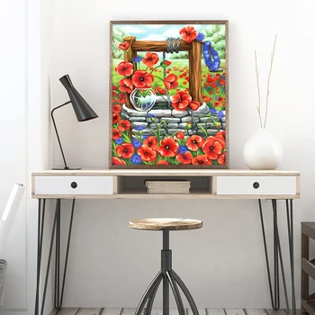 AZQSD Rokdarbi Diy Dimanta Krāsošana, Magoņu Ziedu krustdūrienu Izšūšanas Laukums Ilustrācija Pilna Rhinestone Mozaīkas Mākslas