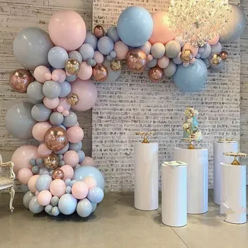 Pastel Bērnu Rozā, Zilā, Pelēkā Macaron Balonu Arkas Vainags Komplekts 4D Rose Gold Balonu, Kāzas, Dzimšanas dienas svinības Fona Dekors