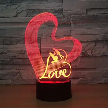 Mīlestība Sirdī 3D Nakts Gaisma LED Galda Lampa 3D Ilūziju, Lampas Romantiskā Puse Atmosfēru Lampas Kāzu Dekorēšana Sievas Dāvana