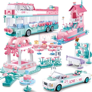 Pilsēta, Kāzu Auto Meitene Draugiem Romantisku Kāzu DIY Modeli, Celtniecības Bloki, Ķieģeļi Princese Rotaļlietas Bērniem Fairtale Dāvanas
