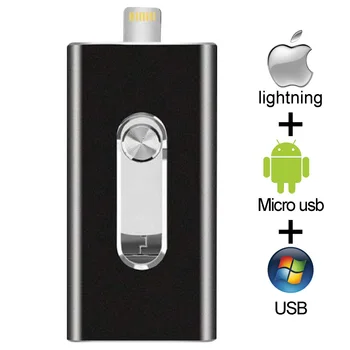 USB Flash Drive iPhone X/8/7/7 Plus/6/6s/5/SE/ipad 3 IN 1 Pen Drive Memory Stick 16GB 32GB 64GB, 128GB usb Pendrive
