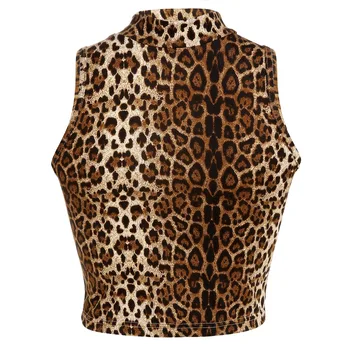 HEYounGIRL Leopards Drukāt Topi Bez Piedurknēm Tees Augstu Uzrullētu Apkakli Kultūraugu Top Sievietes Streetwear Īss Camis Gadījuma Apgriezts Feminino 2018