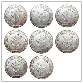 Palestīnas Kopumu(1927-1942) 8pcs 100 Mils Sudraba Pārklājumu Kopēt Monētas