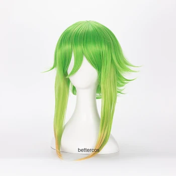 Vocaloid Megpoid Gumi Cosplay Parūka 45cm Zaļā Zelta Ombre Īss Kārtojumu Pūkains karstumizturīgs Sintētisko Matu Parūka + Parūka Klp
